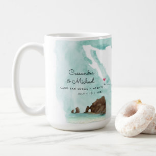 Taza De Café Mapa de acuarela de México   Cabo   Boda de destin
