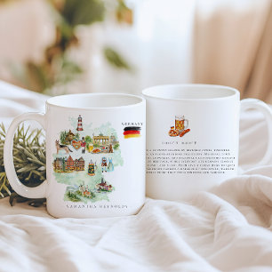 Taza De Café Mapa de Alemania Ilustrado con Acuarela Monogram