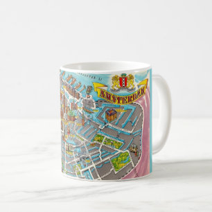 Taza De Café Mapa de Ámsterdam ilustrado de época