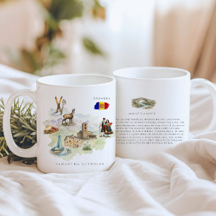 Taza De Café Mapa de Andorra Ilustrado con Acuarela Monograma