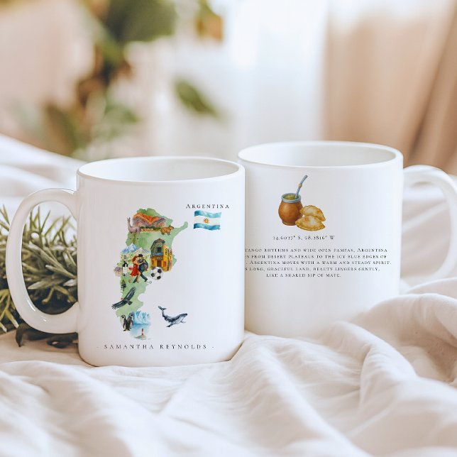 Taza De Café Mapa de Argentina Ilustrado con Acuarela | Monogra (Subido por el creador)