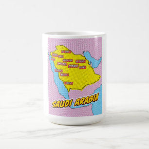 Taza De Café Mapa de Arte Pop ilustrado de Arabia Saudita