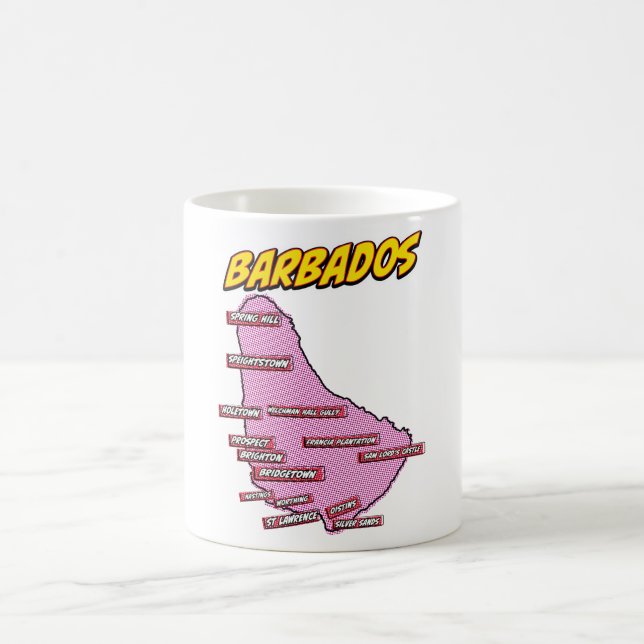 Taza De Café Mapa de Arte Pop ilustrado de Barbados (Centro)
