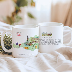 Taza De Café Mapa de Austria ilustrado con acuarela   Monograma