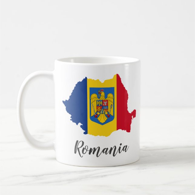 Taza De Café Mapa de bandera de Rumania (Izquierda)
