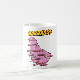 Taza De Café Mapa de Barbados ilustrado con arte pop