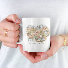 Taza De Café Mapa de boda en acuarela | Recién casados monogram