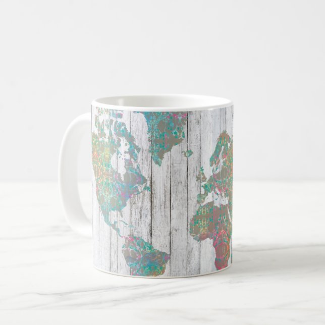 Taza De Café Mapa de Boho II (Anverso izquierdo)