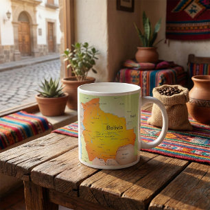 Taza De Café Mapa de Bolivia con ciudades y fronteras