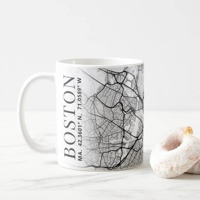 Taza De Café Mapa de Boston | Café Mug (Con donut)