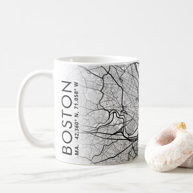 Taza De Café Mapa de Boston | Café Mug (Con donut)