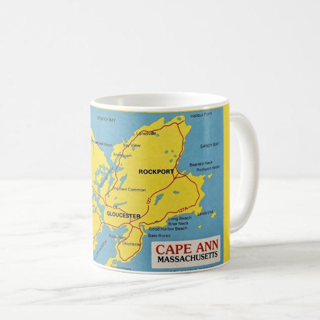 Taza De Café Mapa de Cabo Ann Massachusetts (Anverso derecho)