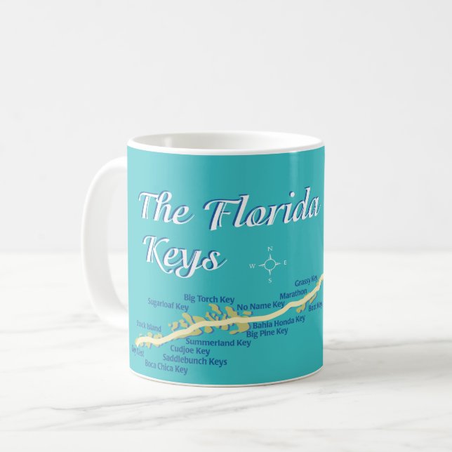 Taza De Café Mapa de Cayas de Florida con nombres de islas (Anverso izquierdo)