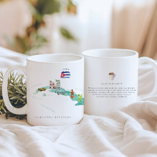 Taza De Café Mapa de Cuba Ilustrado con Acuarela   Monograma