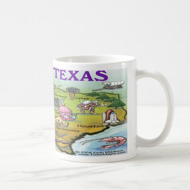 Taza De Café Mapa de dibujos animados de TEXAS (Derecha)