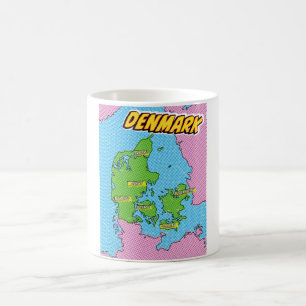 Taza De Café Mapa de Dinamarca ilustrado con arte pop