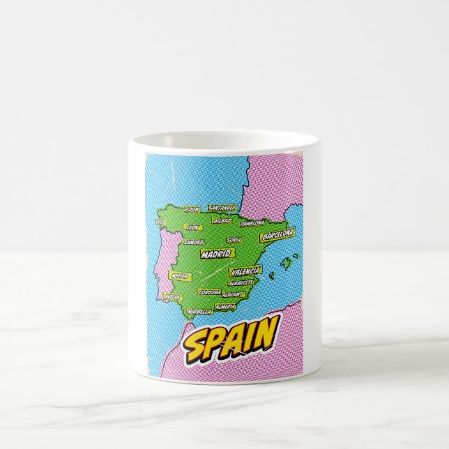 Taza De Café Mapa de España ilustrado con arte pop (Centro)