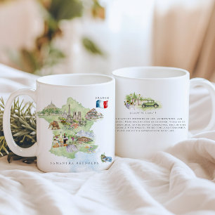 Taza De Café Mapa de Francia Ilustrado con Acuarela Monograma