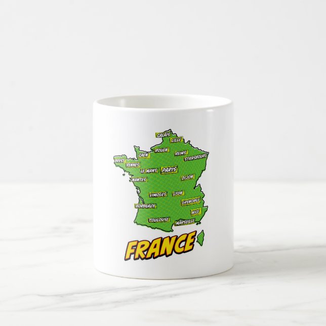 Taza De Café Mapa de Francia ilustrado con Pop Art (Centro)