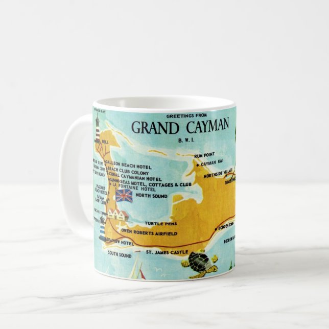 Taza De Café Mapa de Gran Caimán Vintage (Anverso izquierdo)