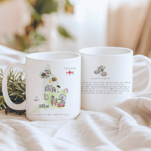 Taza De Café Mapa de Inglaterra Ilustrado con Acuarela Monogr