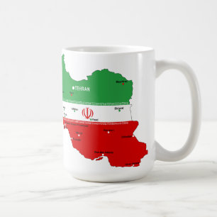 Taza De Café Mapa de Irán con bandera y emblema