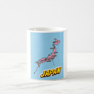 Taza De Café Mapa de Japón ilustrado con arte pop