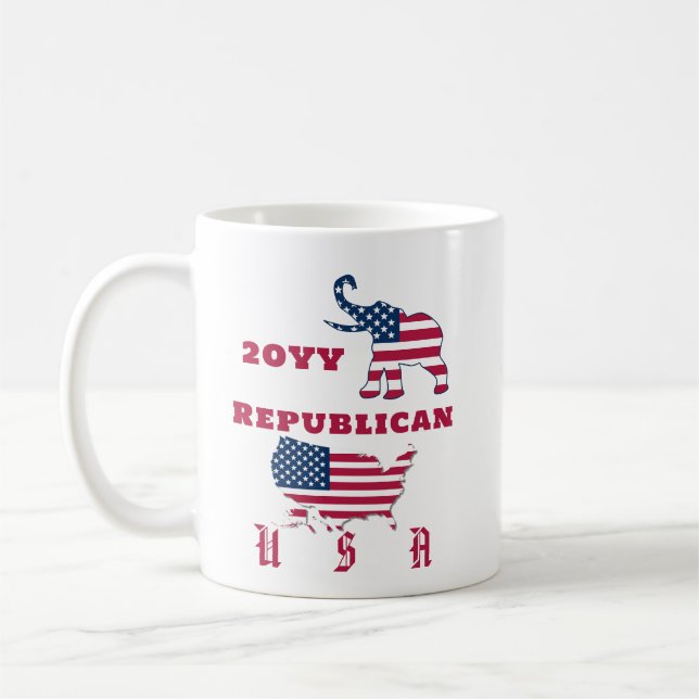 Taza De Café Mapa de la bandera de EE.UU. Elección de elefante  (Izquierda)