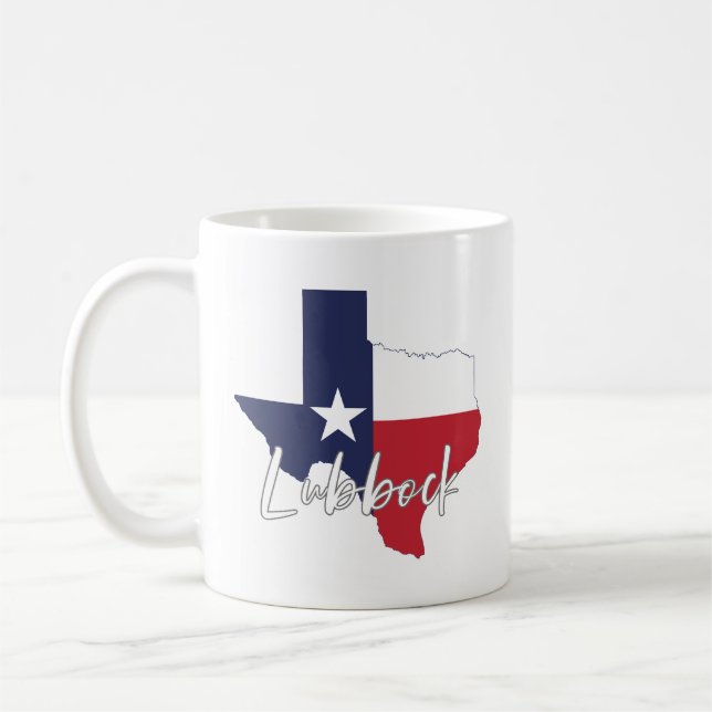 Taza De Café Mapa de la bandera de Lubbock, Texas (Izquierda)
