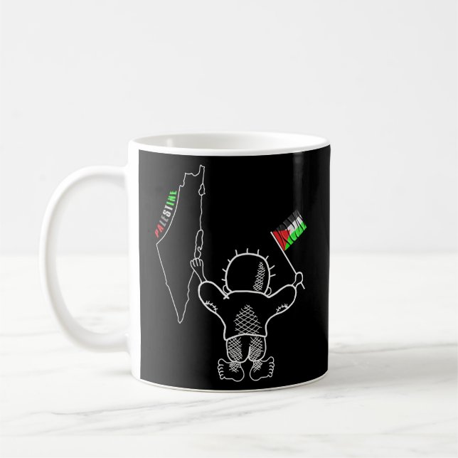 Taza De Café Mapa De La Bandera Palestina Y Handala (Izquierda)