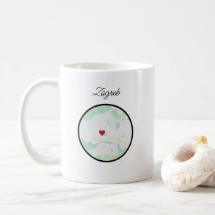 Taza De Café Mapa de la ciudad de Zagreb Croacia pintada a mano