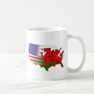 Taza De Café Mapa de las banderas Galés del americano