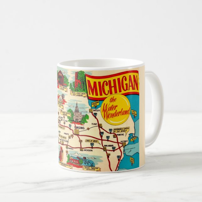 Taza De Café Mapa de maravillas acuáticas de Michigan (Anverso derecho)