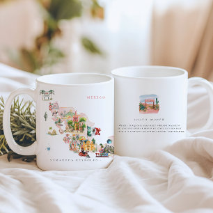 Taza De Café Mapa de México Ilustrado con Acuarela   Monograma