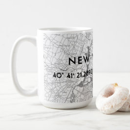 Taza De Café Mapa de Nueva York en blanco y negro con coordenad