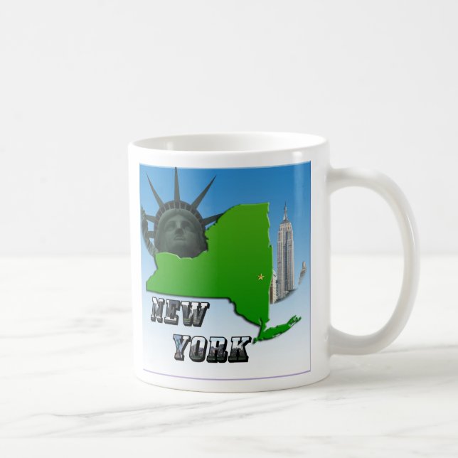 Taza De Café Mapa de Nueva York, estatua de la libertad, monume (Derecha)