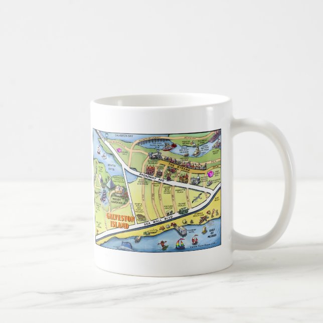 Taza De Café Mapa de Personalizados de Galveston Texas (Derecha)