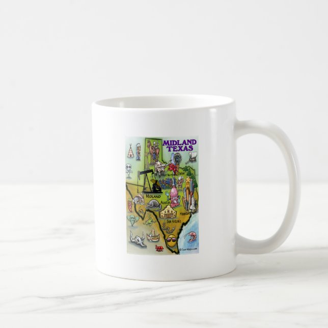 Taza De Café Mapa de Personalizados de Midland Texas (Derecha)