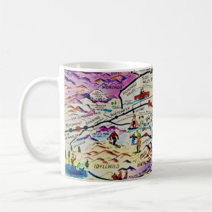 Taza De Café Mapa de resortes retro ilustrado