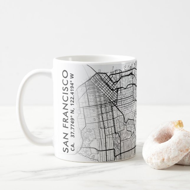 Taza De Café Mapa de San Francisco | (Con donut)