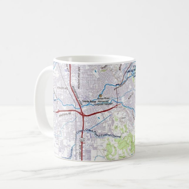 Taza De Café Mapa de Santa Rosa, California (Anverso izquierdo)