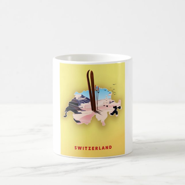 Taza De Café Mapa de Suiza Afiche de viaje deportivo (Centro)