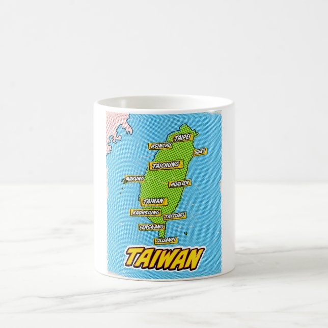 Taza De Café Mapa de Taiwan ilustrado por arte pop (Centro)