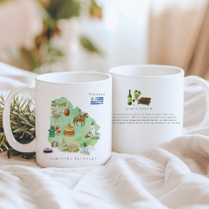 Taza De Café Mapa de Uruguay Ilustrado con Acuarela   Monograma