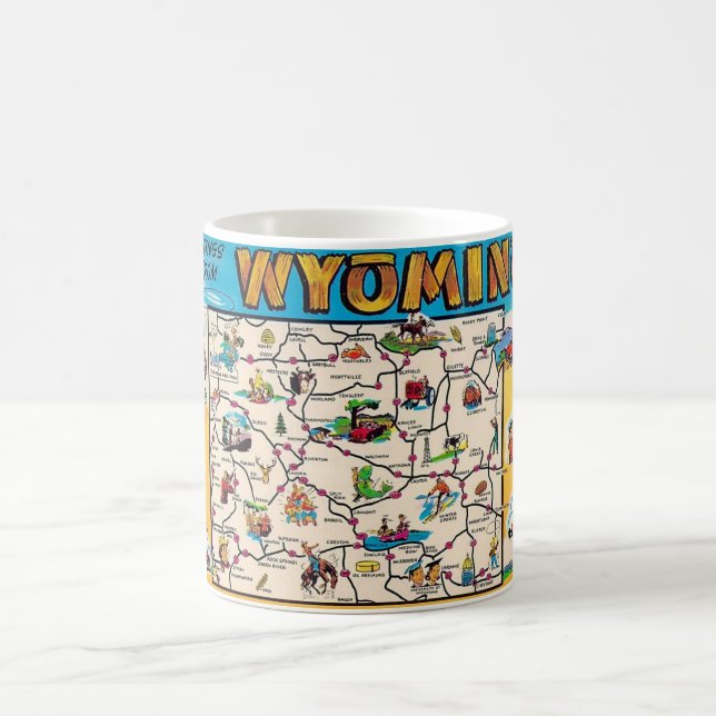 Taza De Café Mapa de Wyoming de Vintage (Centro)