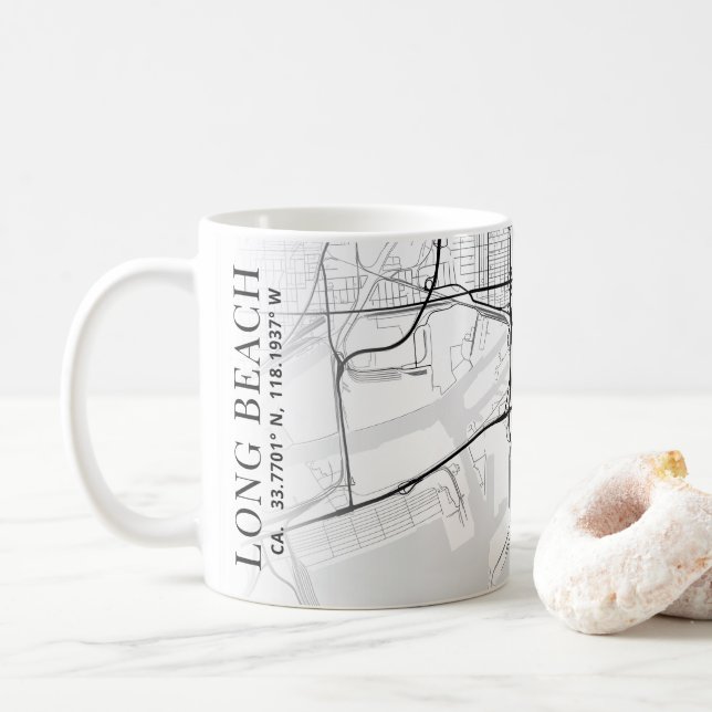 Taza De Café Mapa del café de Long Beach (Con donut)