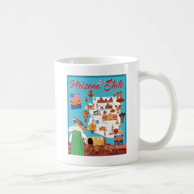 Taza De Café Mapa del dibujo animado de Arizona (Derecha)