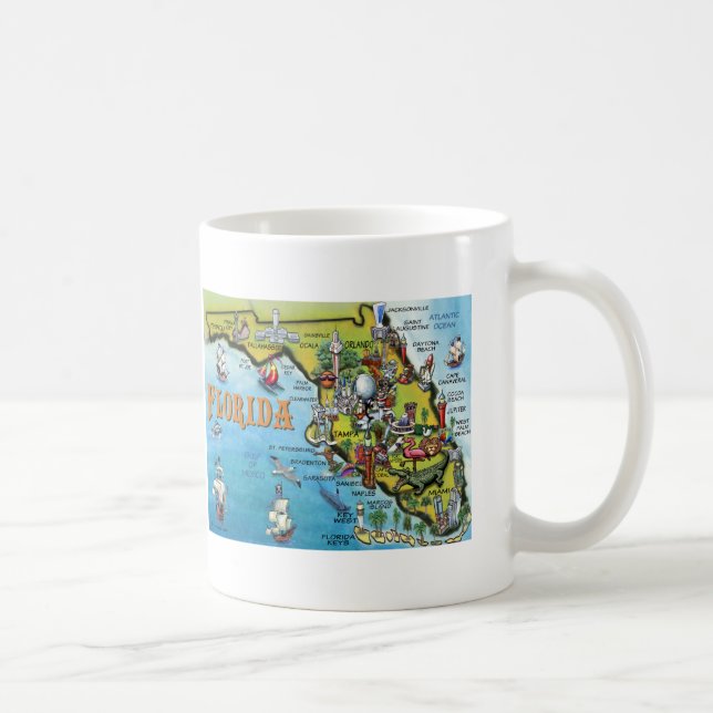 Taza De Café Mapa del dibujo animado de la Florida (Derecha)