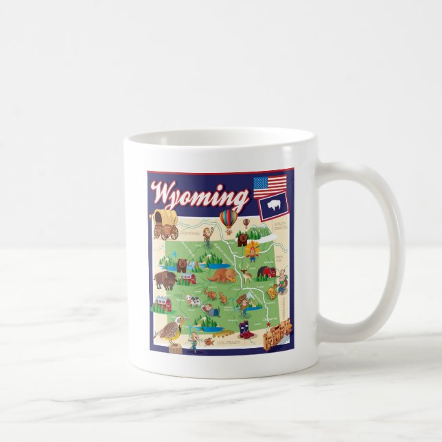 Taza De Café Mapa del dibujo animado de Wyoming (Derecha)