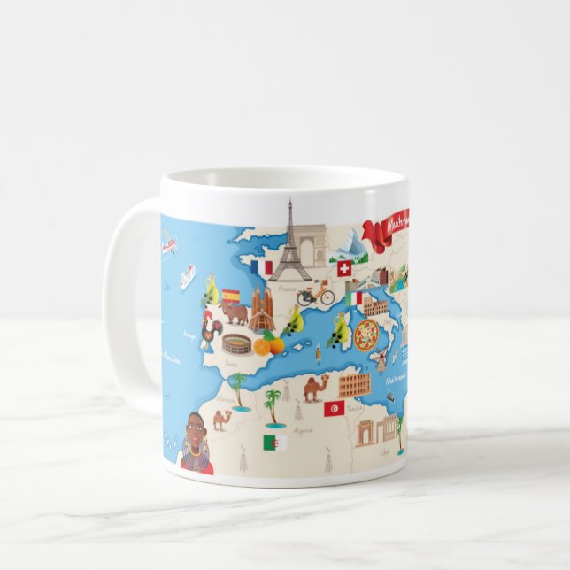 Taza De Café Mapa del dibujo animado del mediterráneo (Anverso izquierdo)